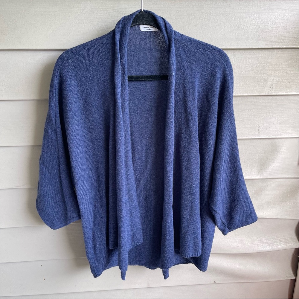 Palmer & Purchase 100% Cashmere Cardigan Sweater SZ OS Blue Open Front Soft Cozy